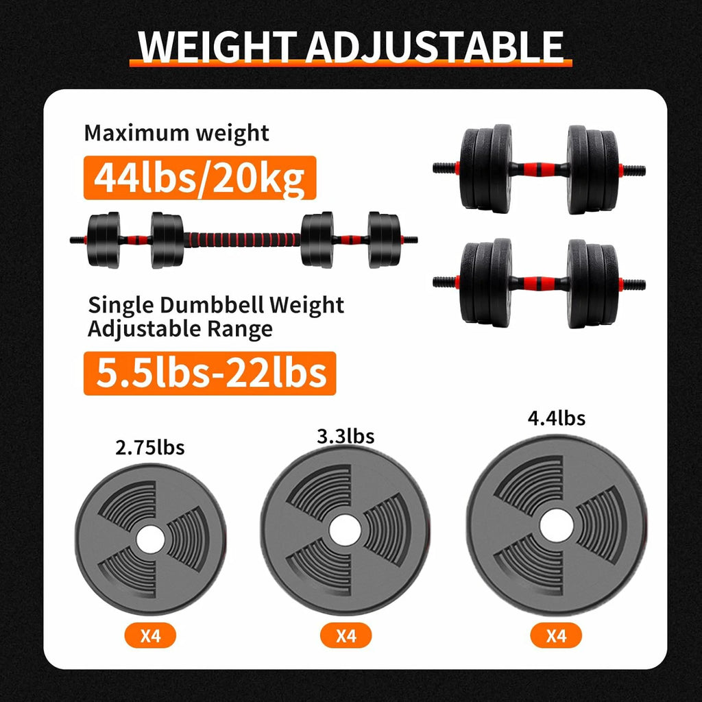 Adjustable Dumbbell to Barbell Set, Anti-Slip Grip,