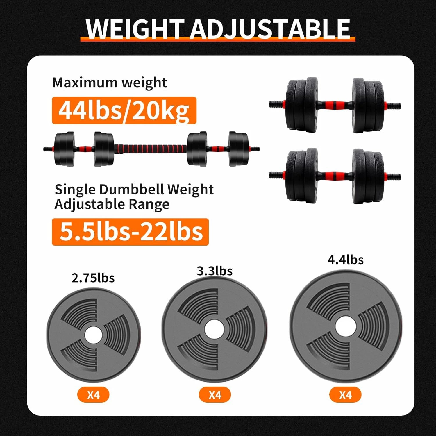 Adjustable Dumbbell to Barbell Set, Anti-Slip Grip,