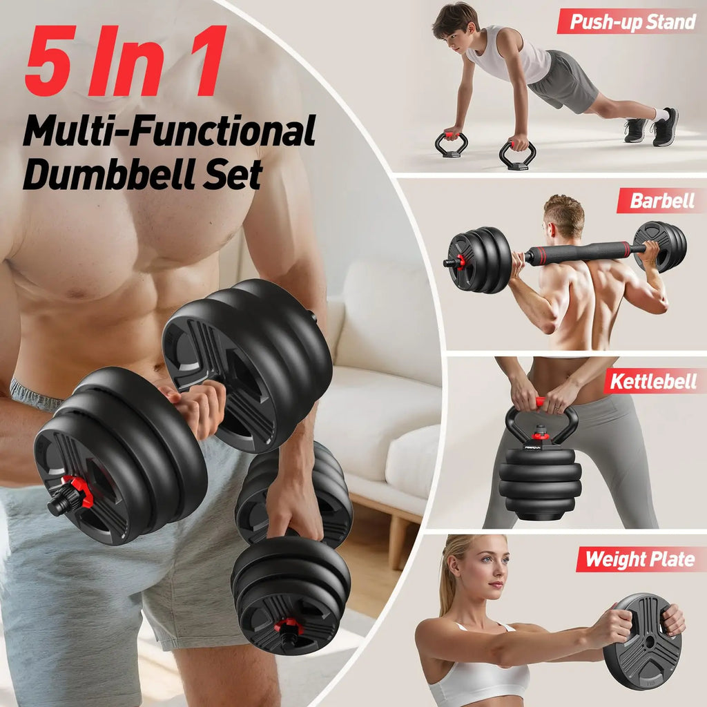 Adjustable 5 in 1 Free Weights Set, 20/35/45/70/90LB Dumbbell Set,