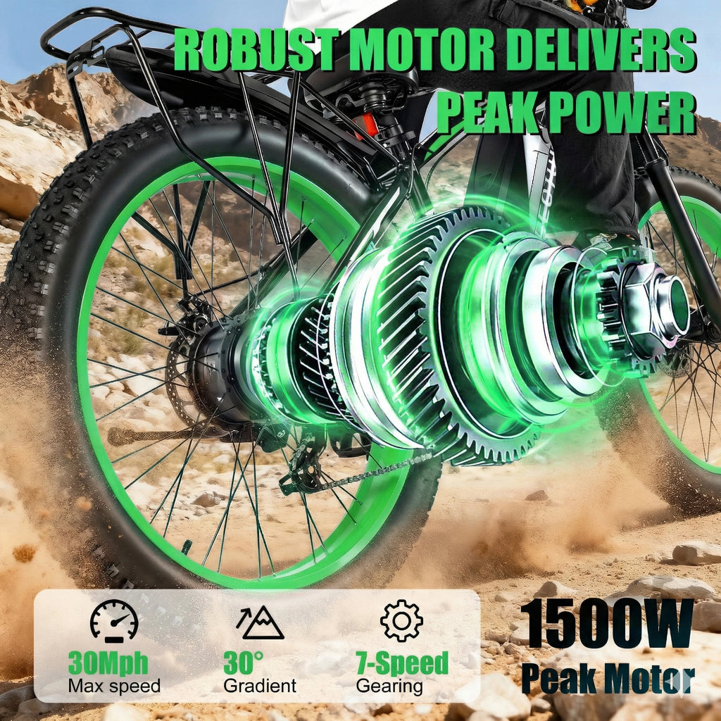 26" Fat Tire Electric Bike for Adults 48V 20Ah Battery 1000W Motor.