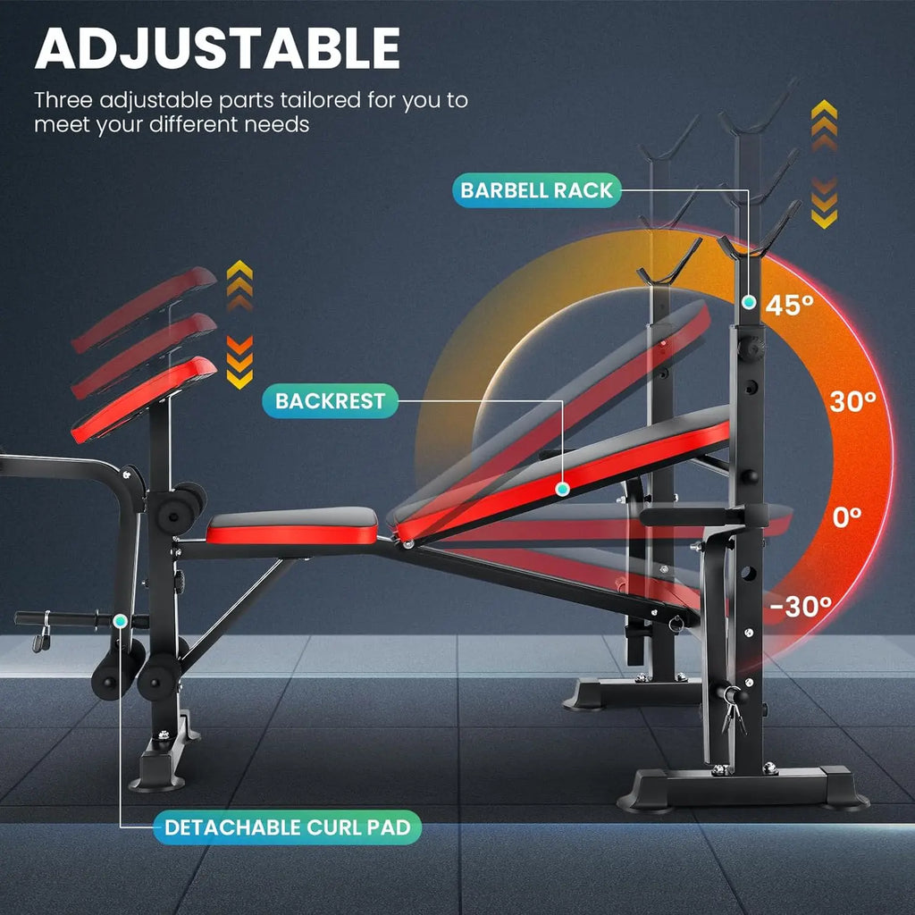 Weight Bench Set with Squat Rack, Bench Press Set with Barbell Rack, Adjustable Incline Strength