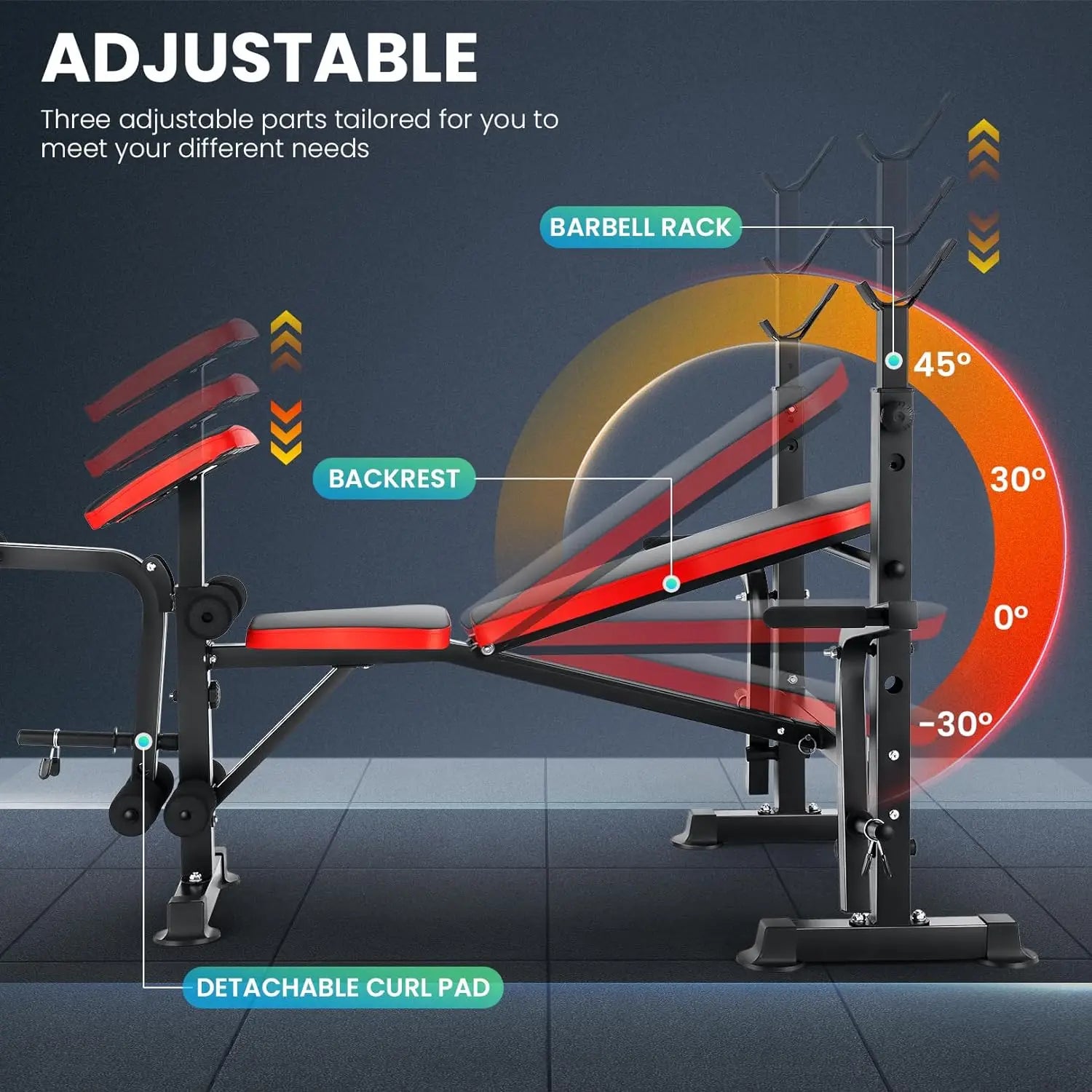Weight Bench Set with Squat Rack, Bench Press Set with Barbell Rack, Adjustable Incline Strength