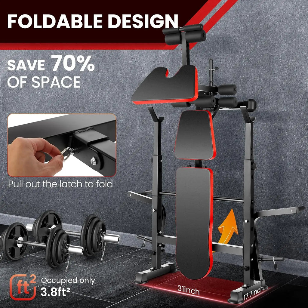 Weight Bench Set with Squat Rack, Bench Press Set with Barbell Rack, Adjustable Incline Strength