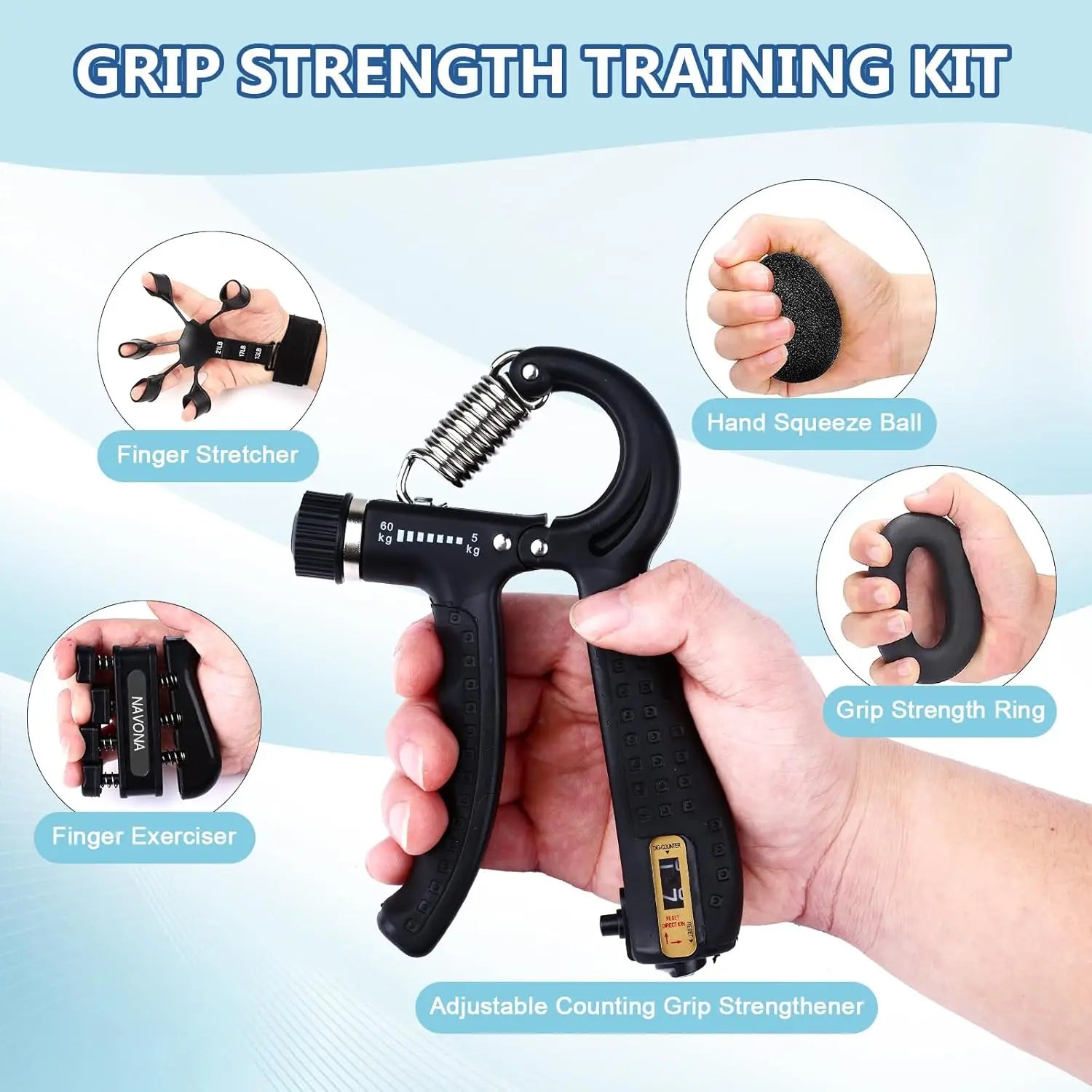 Grip Trainer Kit: Adjustable Hand Gripper,Finger/Hand Exercisers,