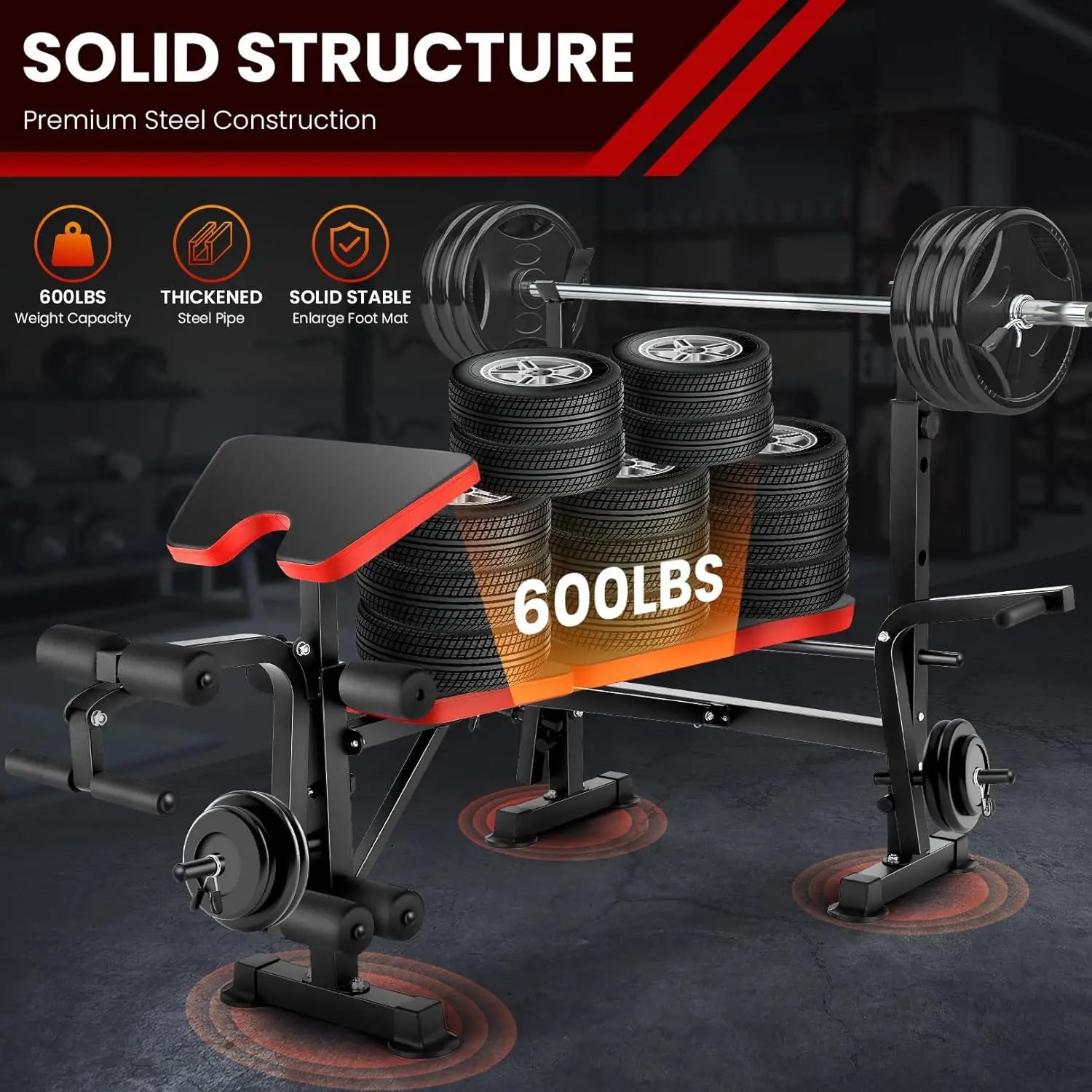 Weight Bench Set with Squat Rack, Bench Press Set with Barbell Rack, Adjustable Incline Strength