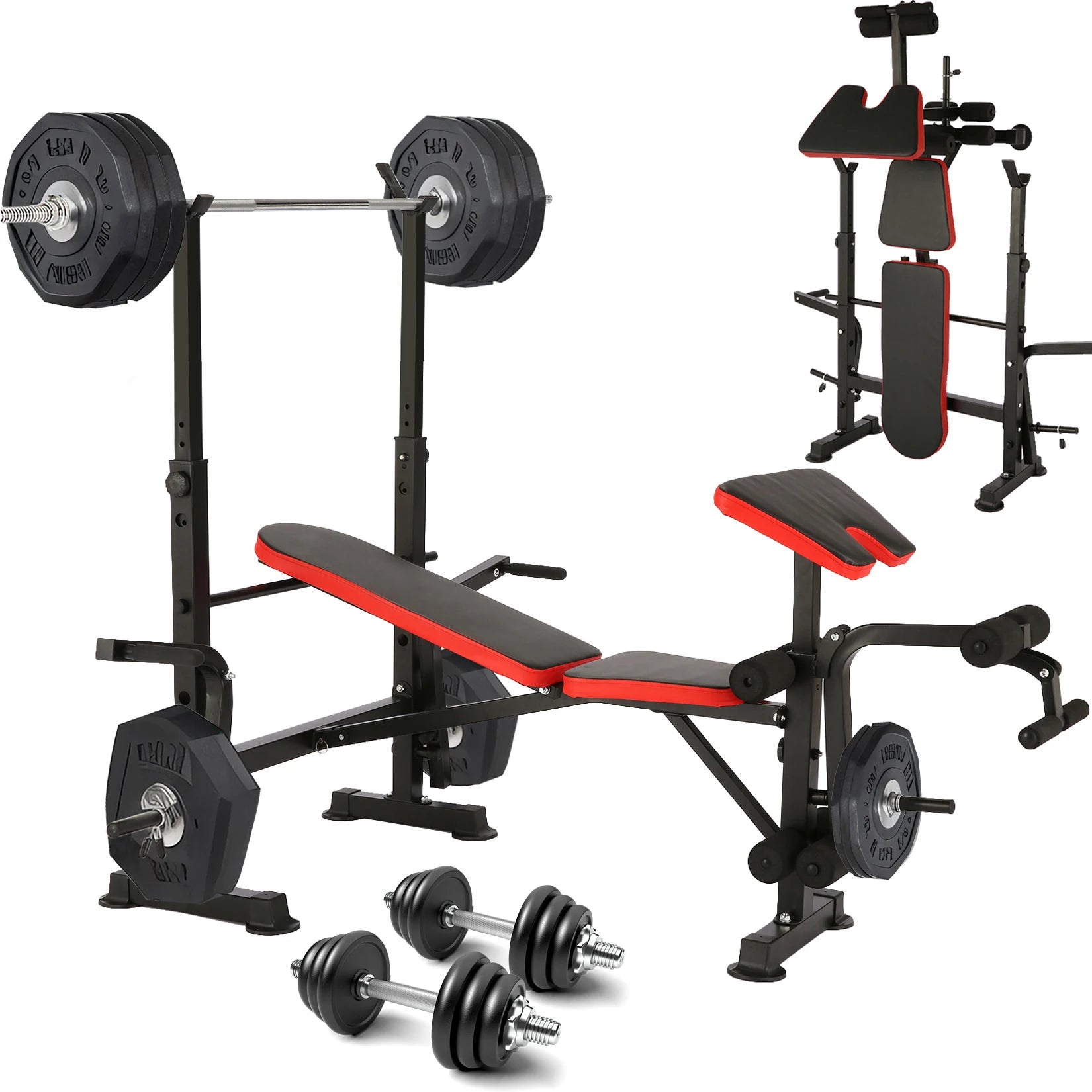 Weight Bench Set with Squat Rack, Bench Press Set with Barbell Rack, Adjustable Incline Strength