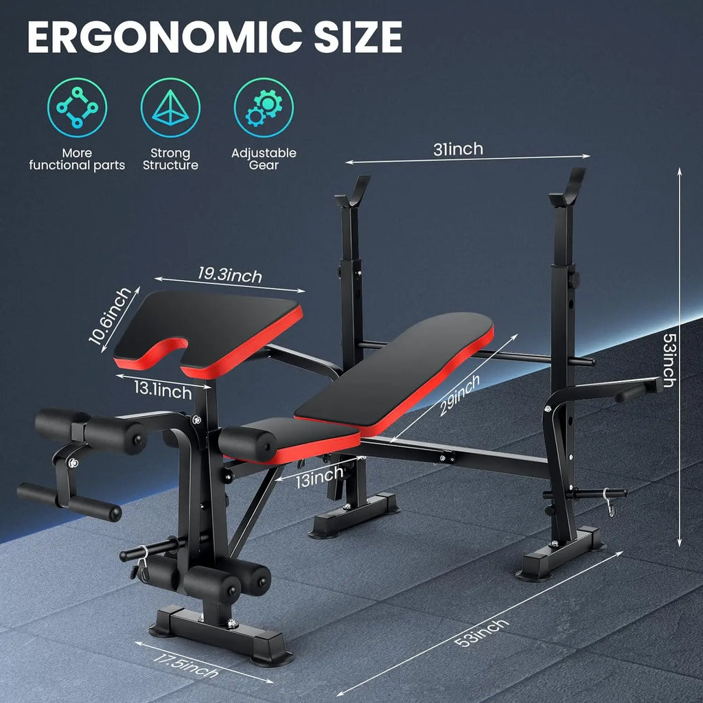 Weight Bench Set with Squat Rack, Bench Press Set with Barbell Rack, Adjustable Incline Strength