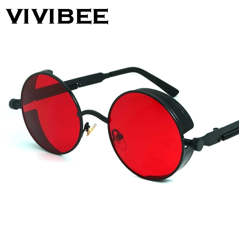 VIVIBEE Vintage Steampunk Red Sunglasses Men
