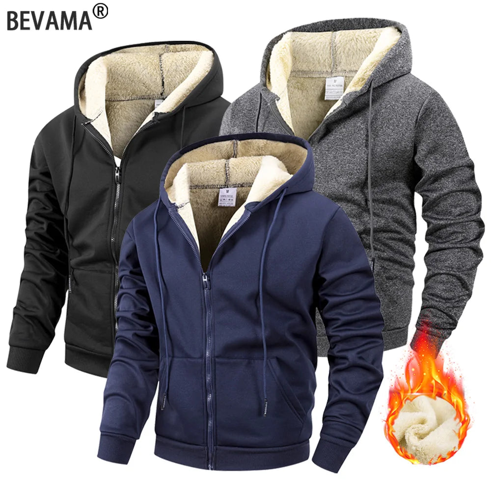 Winter Men's Zipper Jacket Fleece Warm Windproof Hoodies