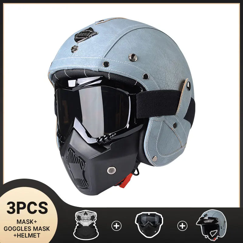 Vintage Motorcycle Helmet Men's Four season Cruise Scooter.
