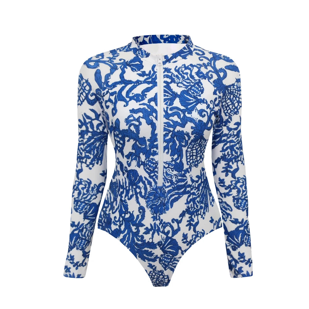 2025 Surfing Sport Swimsuit Long Sleeves Women One Piece Swimsuit.