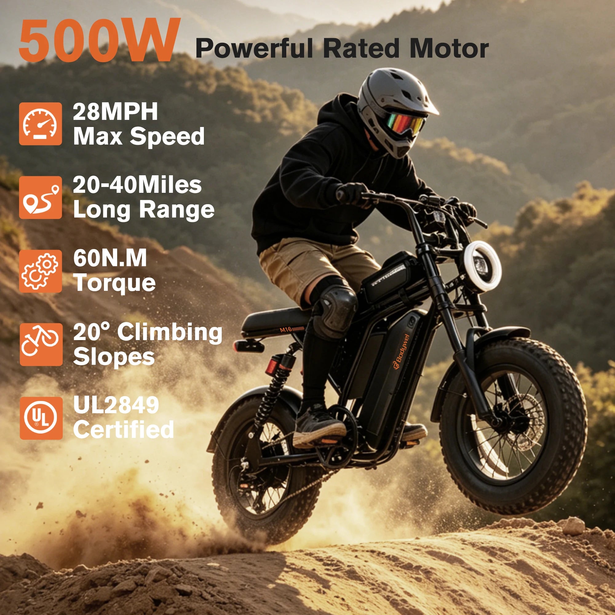 Bodywel M16 Fat Tire Electric Bike 16" x 4.0 Off-Road.