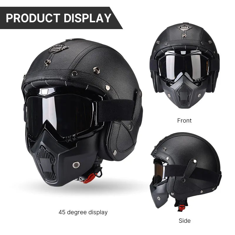 Vintage Motorcycle Helmet Men's Four season Cruise Scooter.