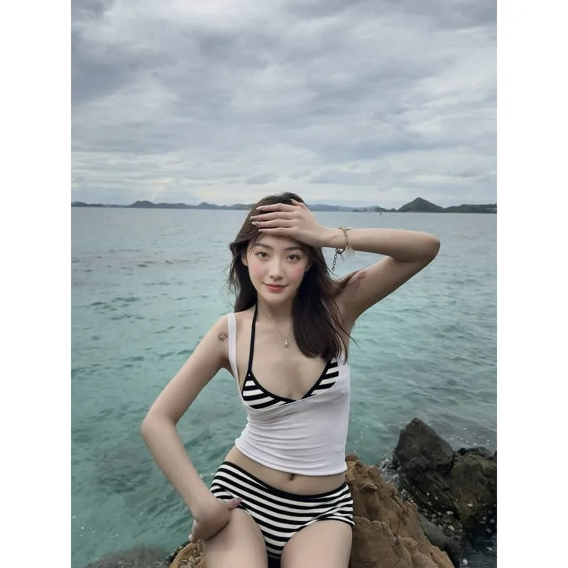 Retro Black and White Stripe Swimwear.