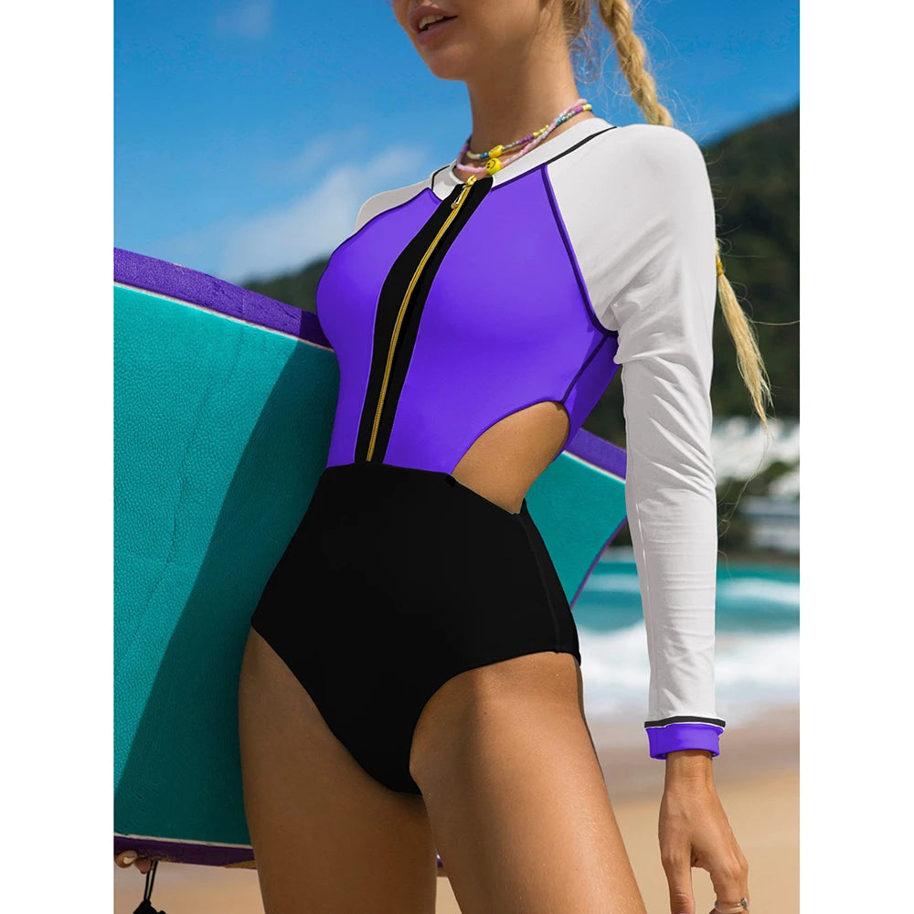 2025 Surfing Sport Swimsuit Long Sleeves Women One Piece Swimsuit.
