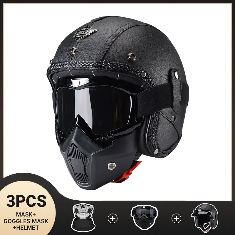 Vintage Motorcycle Helmet Men's Four season Cruise Scooter.