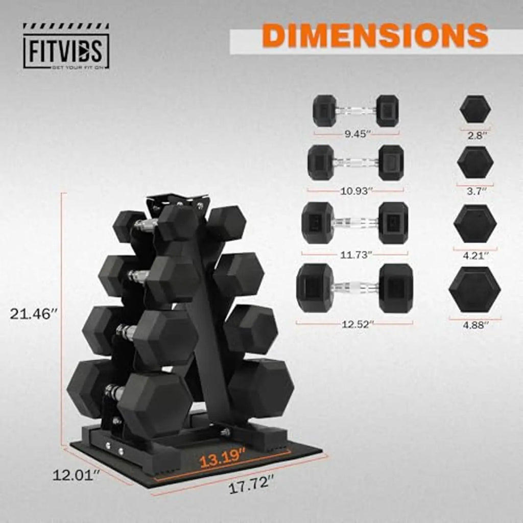 Dumbbell Set with Storage Rack, Rubber Coated Hex Hand Weights,