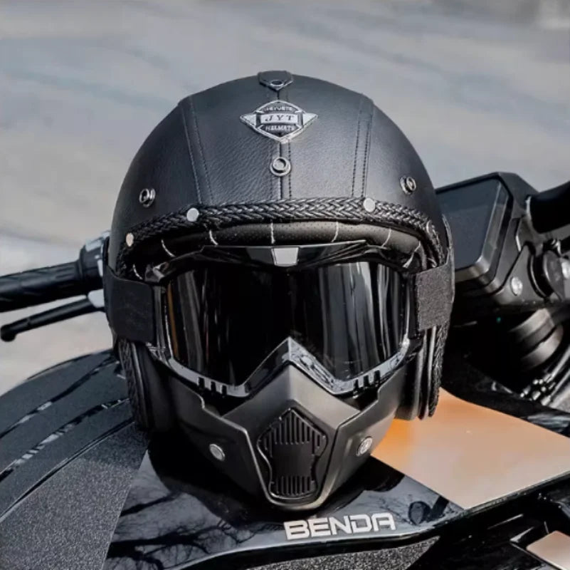 Vintage Motorcycle Helmet Men's Four season Cruise Scooter.