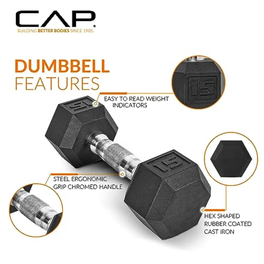 150 LB Rubber Coated Hex Dumbbell Hand Weight Set with Vertical Storage Rack.