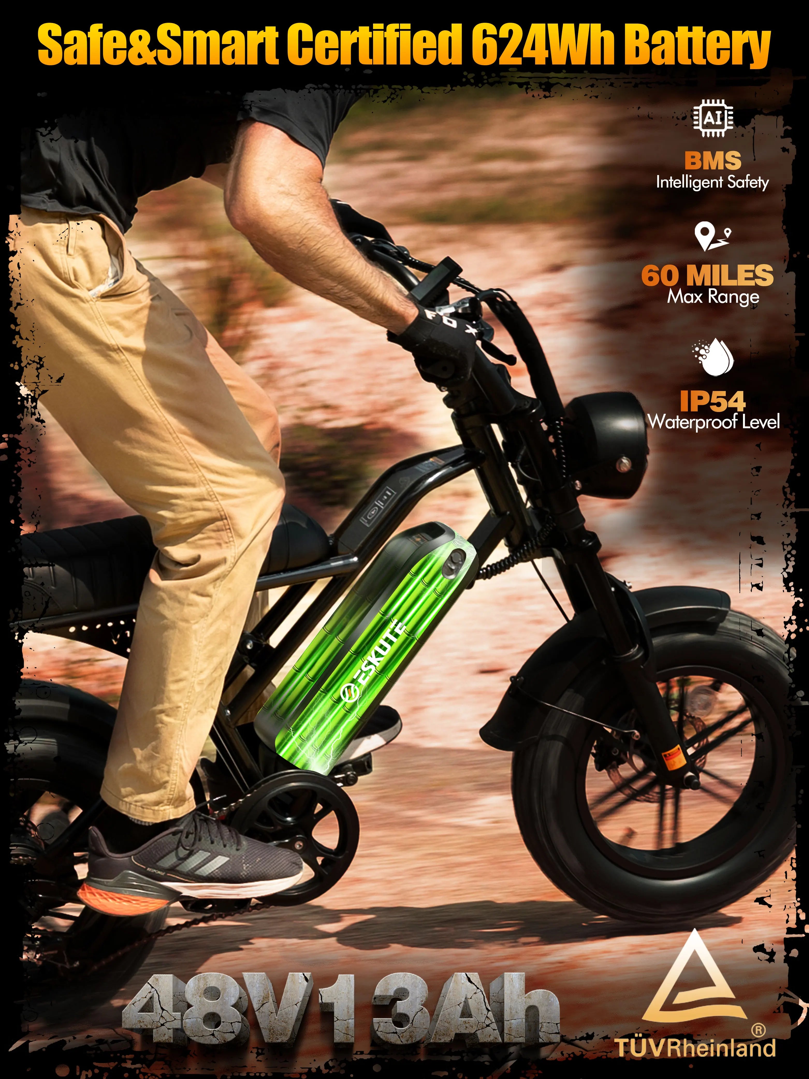 V100 Electric Bike, 1500W Peak 28MPH 48V13Ah Motorcycle.