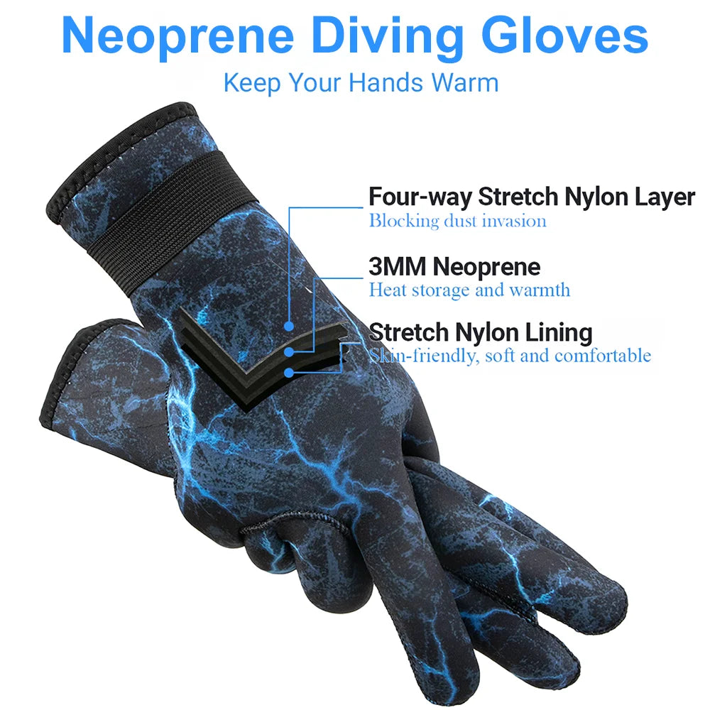 3mm Diving Gloves Thermal Neoprene Camouflage Anti Slip.