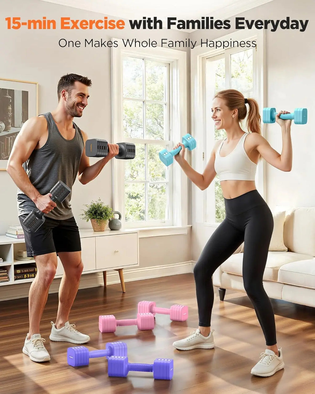 FEIERDUN 5-in-1 Adjustable Dumbbells Set of 2, 20LBS Dark Grey Hand Weights.