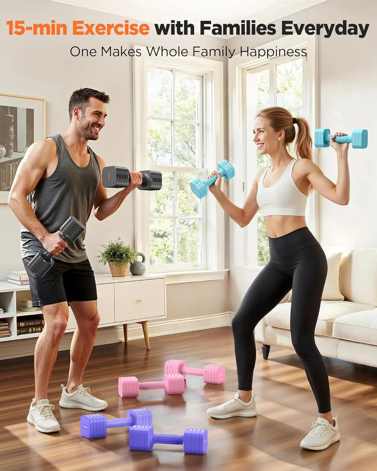 FEIERDUN 5-in-1 Adjustable Dumbbells Set of 2, 20LBS Dark Grey Hand Weights.