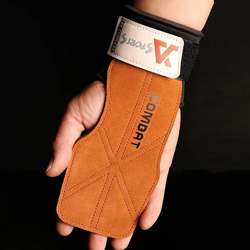 1 Pair 3-layers Cowhide Weightlifting Gloves.