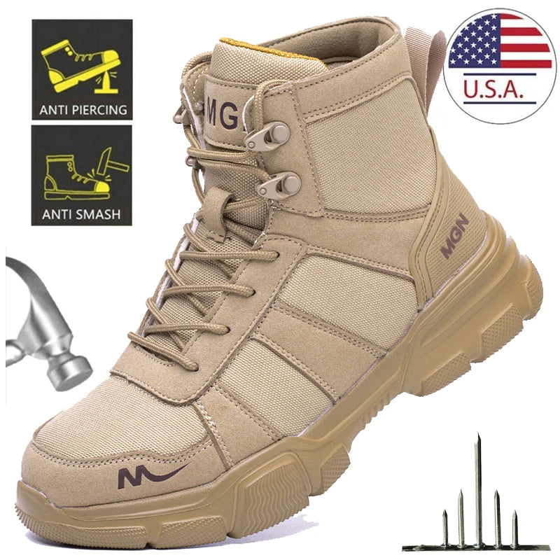 Work Boots Indestructible Safety Shoes Men Steel Toe Shoes