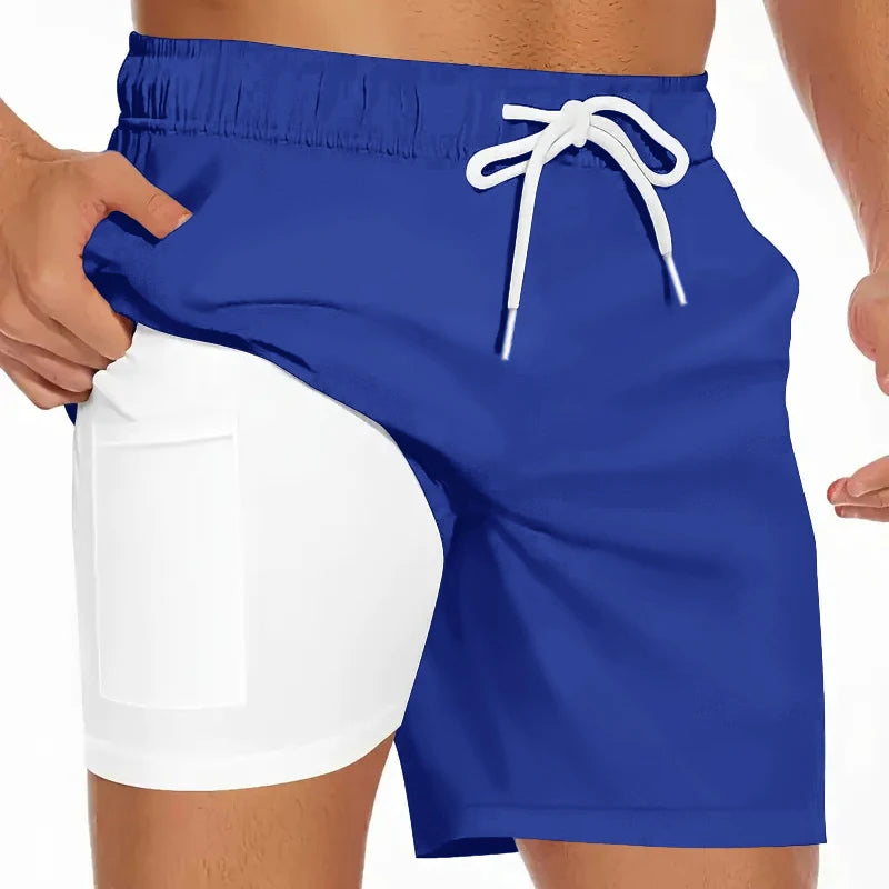 Men's Swim Trunks with Compression Liner Phone Pocket.