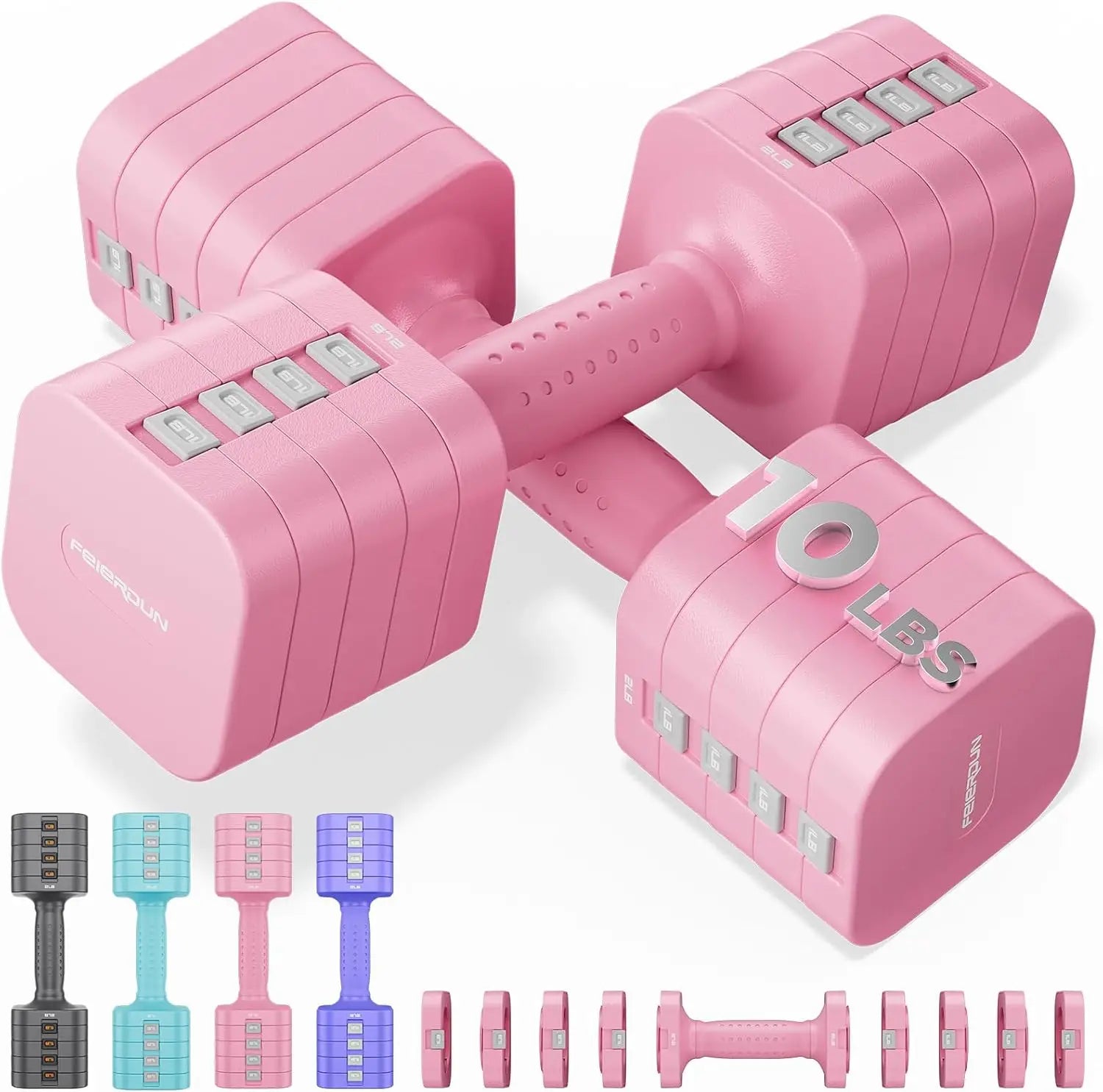 FEIERDUN 5-in-1 Adjustable Dumbbells Set of 2, 20LBS Dark Grey Hand Weights.