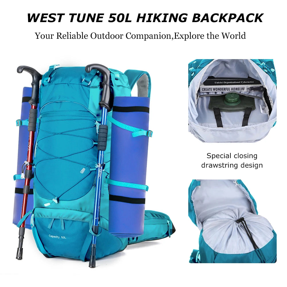 WESTTUNE 50L Hiking Backpack with Rain Cover.