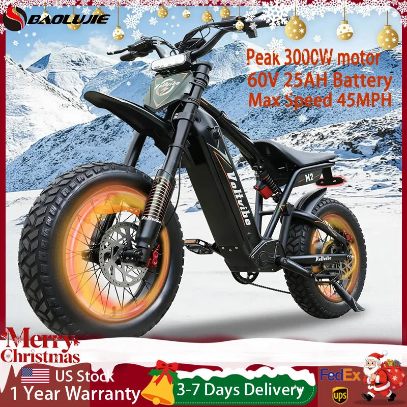 Moto Electric Bicycle Peak 1500/3000/5000W, 48V/52V/60V Battery 35-45MPH.