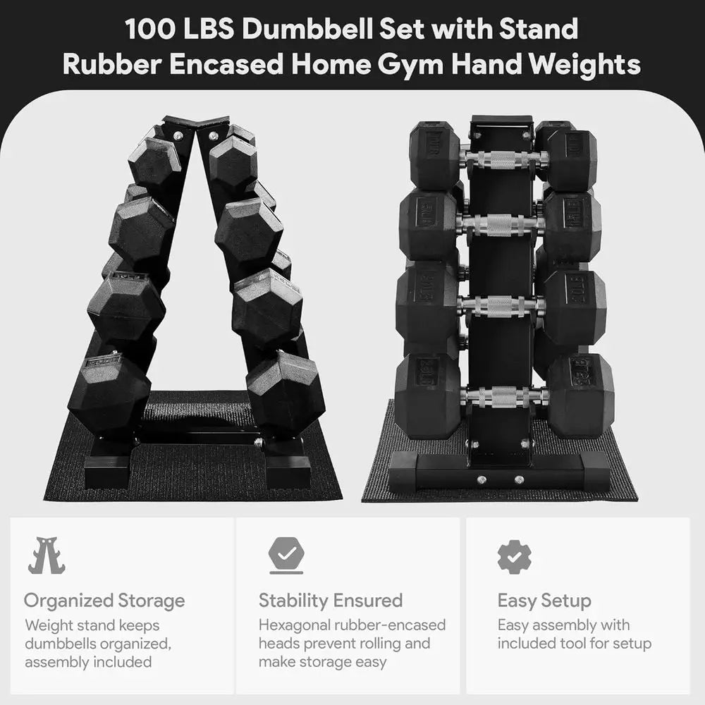 Hex Dumbbells with Rack,