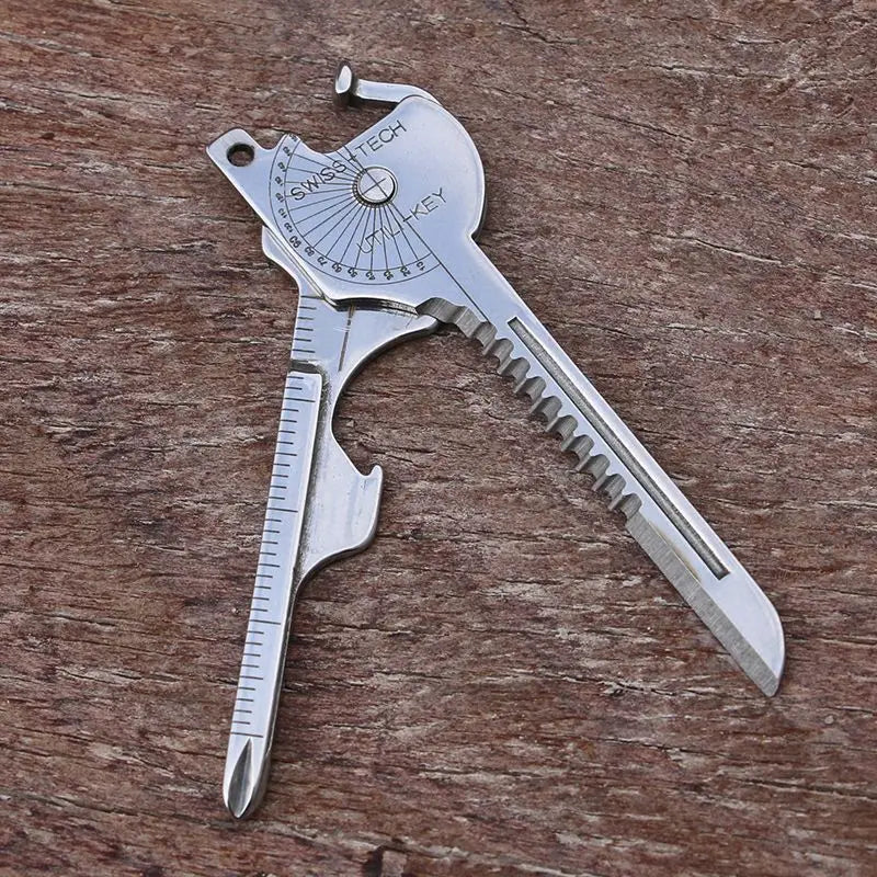 8-in-1 Multi-Tool Keychain for Camping & Survival.