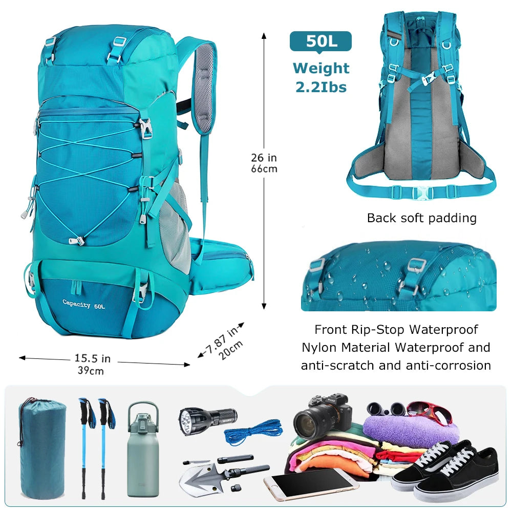 WESTTUNE 50L Hiking Backpack with Rain Cover.