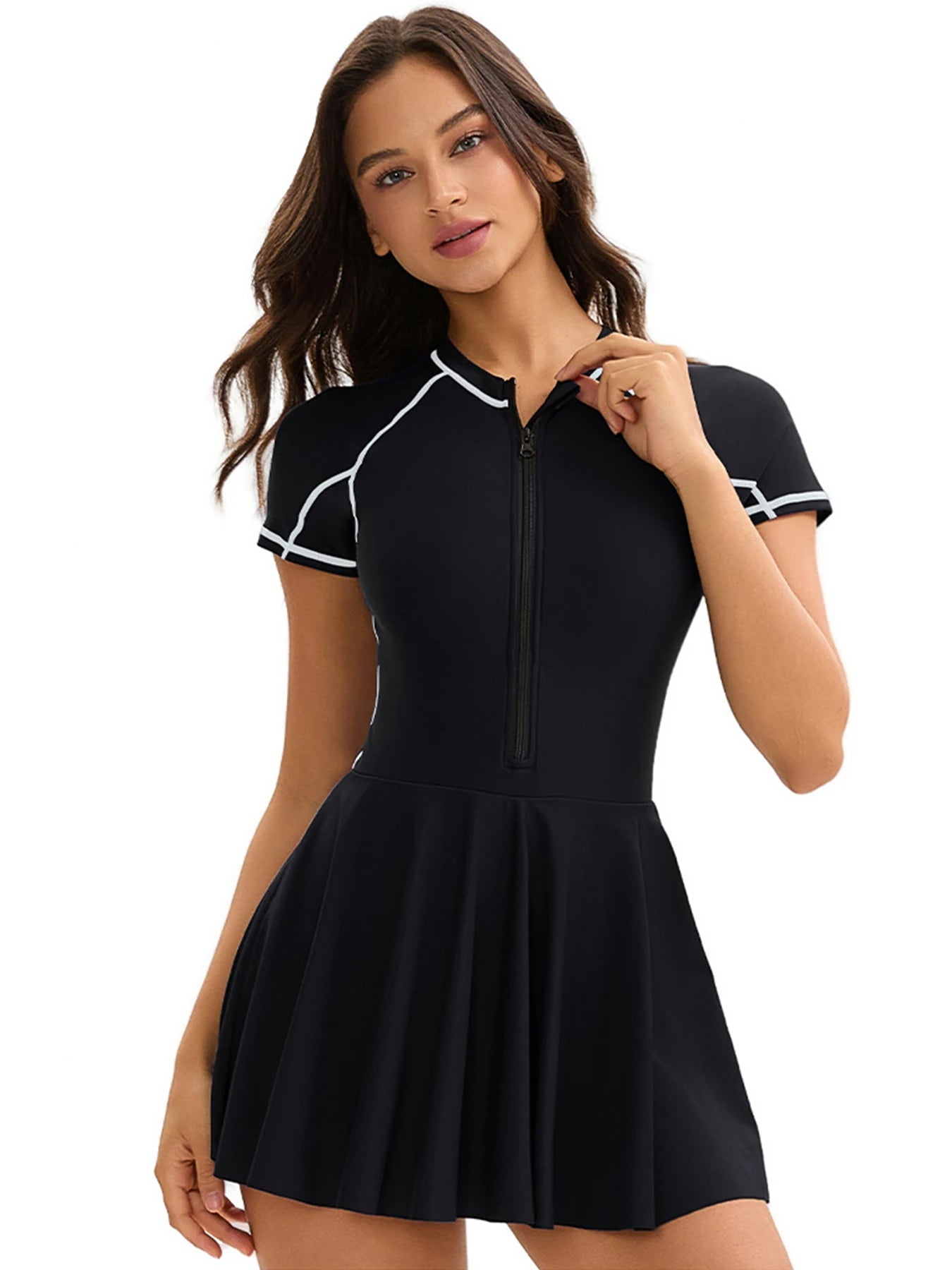 2026 New Short Sleeve One Piece Swimsuit Female Plus Size Swimwear.