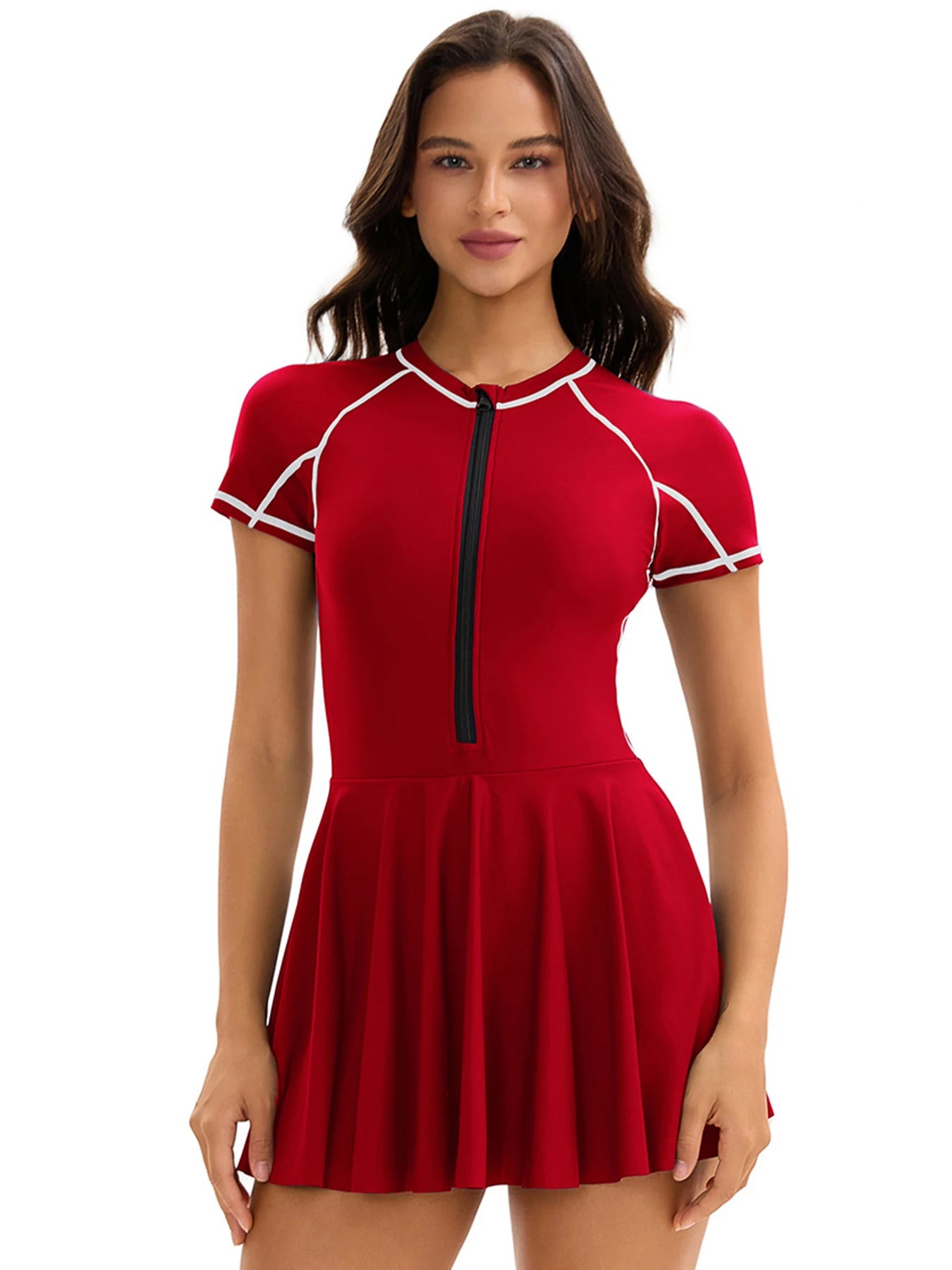 2026 New Short Sleeve One Piece Swimsuit Female Plus Size Swimwear.