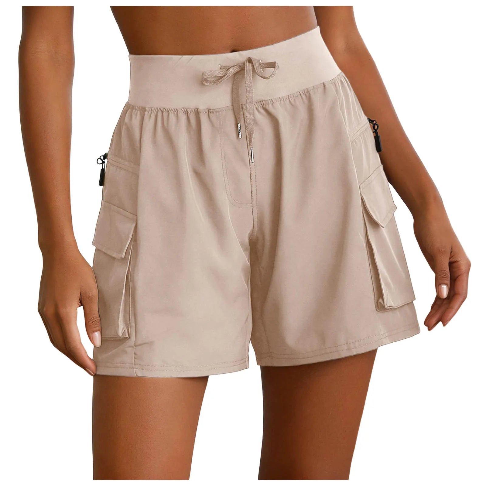 Women Sports Short Pants High Waist Elastic Waist Drawstring.