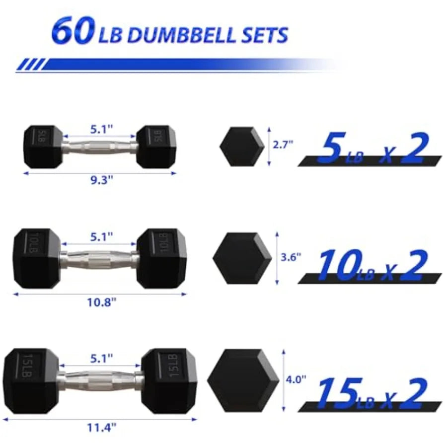 Signature Fitness Rubber Encased Hex Dumbbells.