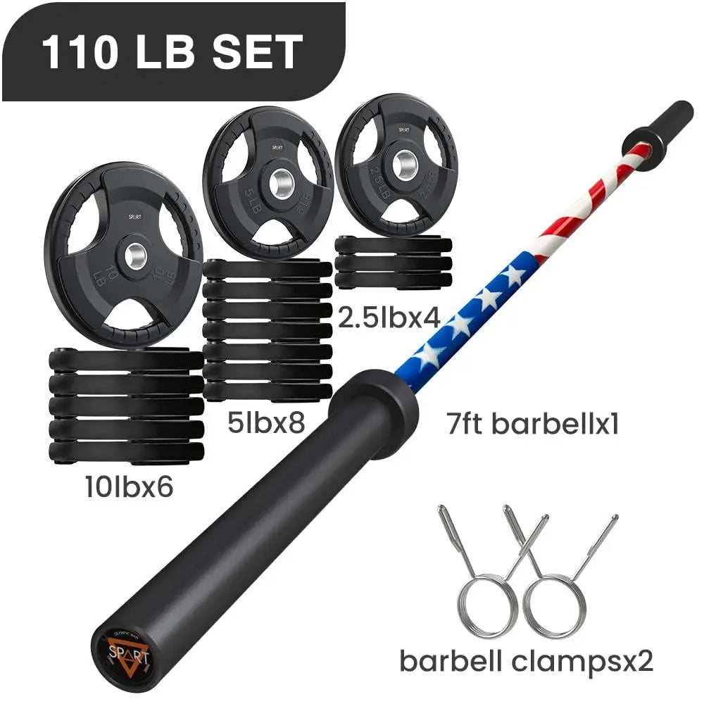 Olympic Barbell Bar with Weight Plate Set Combo,