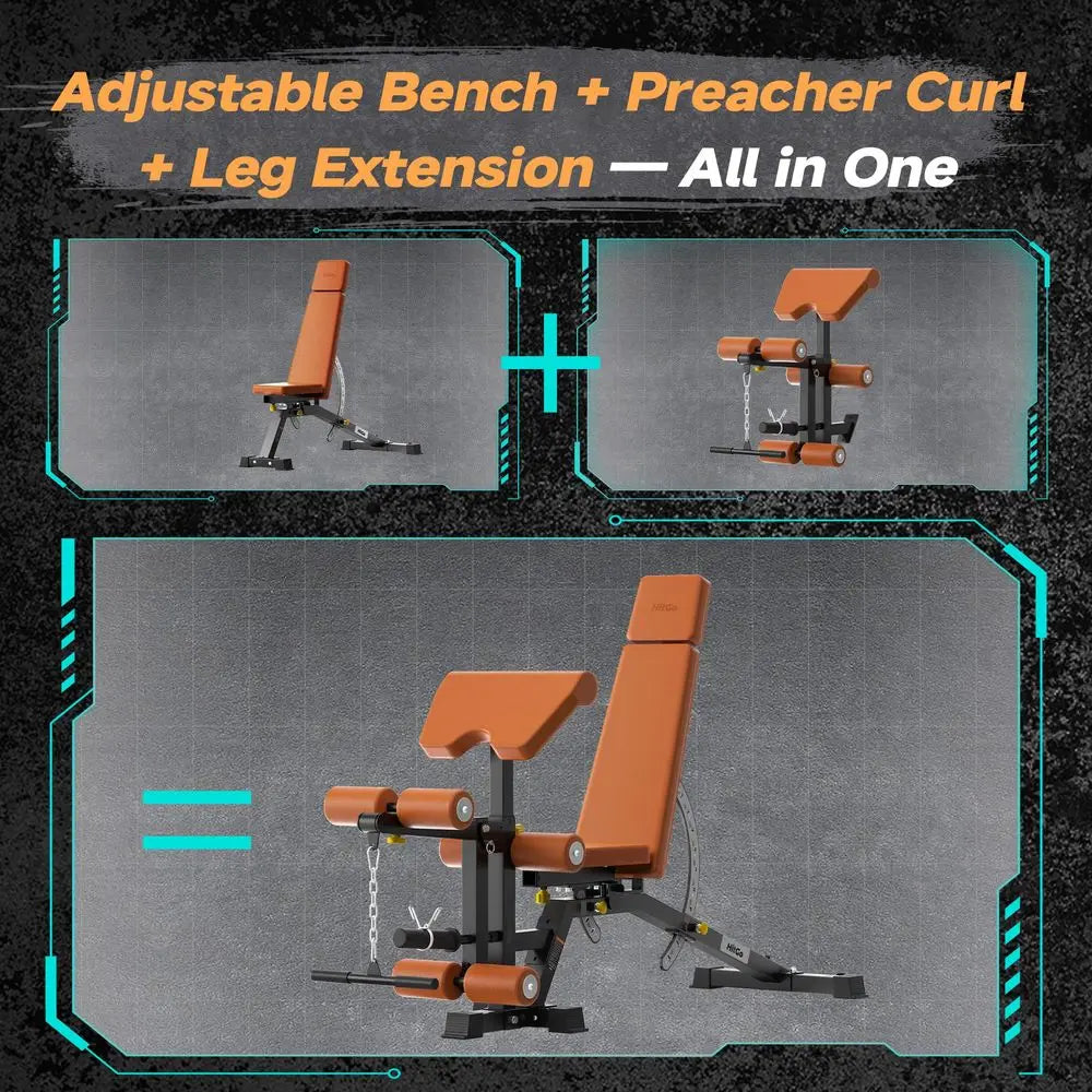 Weight Bench with Preacher Curl and Leg Extension.