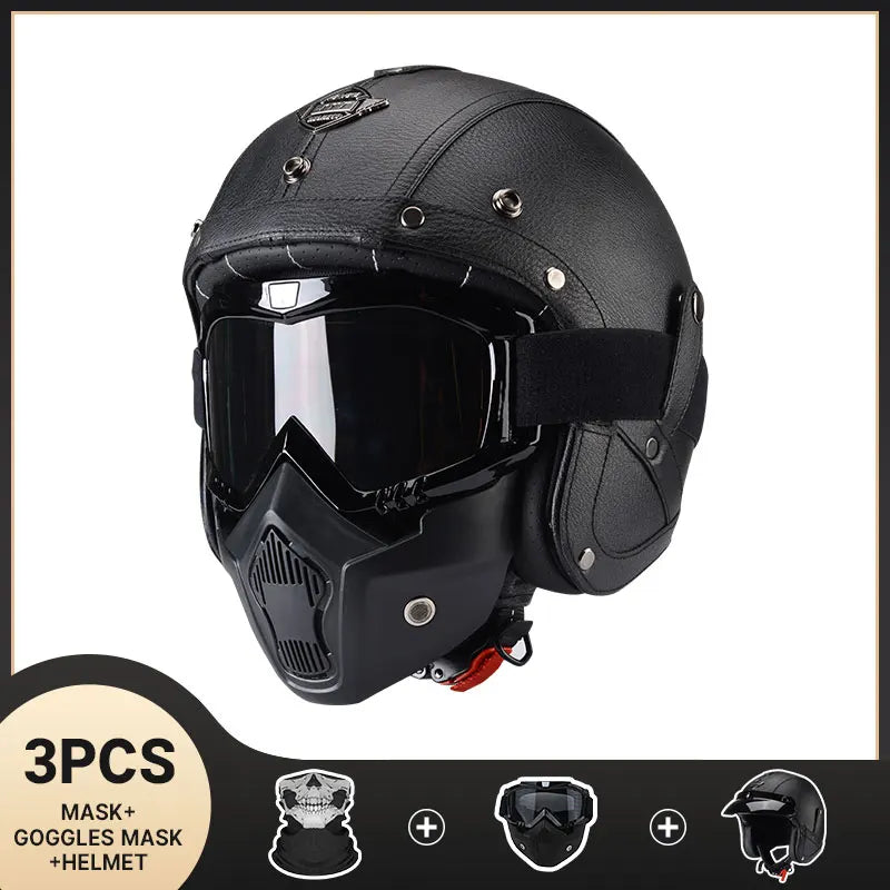 Vintage Motorcycle Helmet Men's Four season Cruise Scooter.