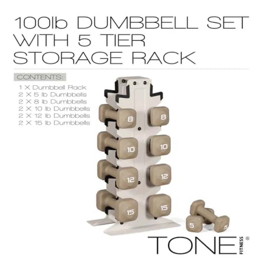 Tone Fitness Neoprene Dumbbell Set with Storage Rack.
