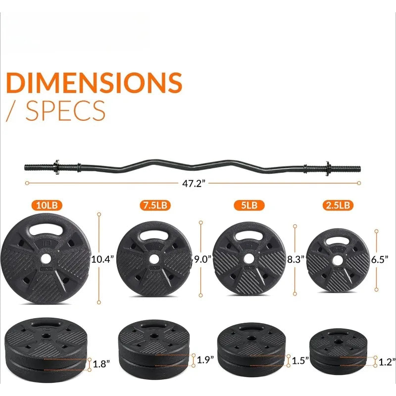 Barbell EZ Curl Bar Set with 50 LB Cement Grip Weights.