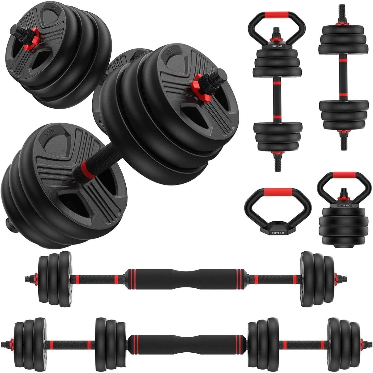 Adjustable 5 in 1 Free Weights Set, 20/35/45/70/90LB Dumbbell Set,