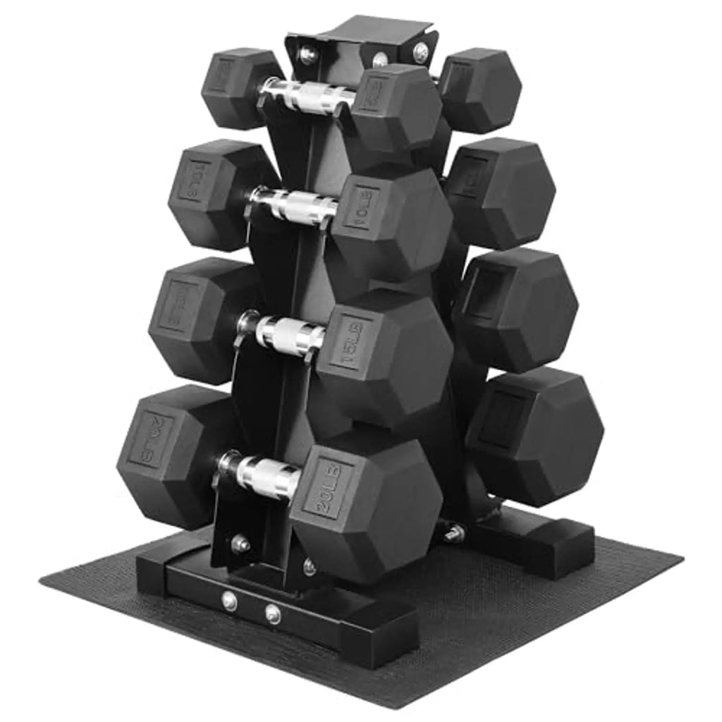 Dumbbell Set with Storage Rack, Rubber Coated Hex Hand Weights,