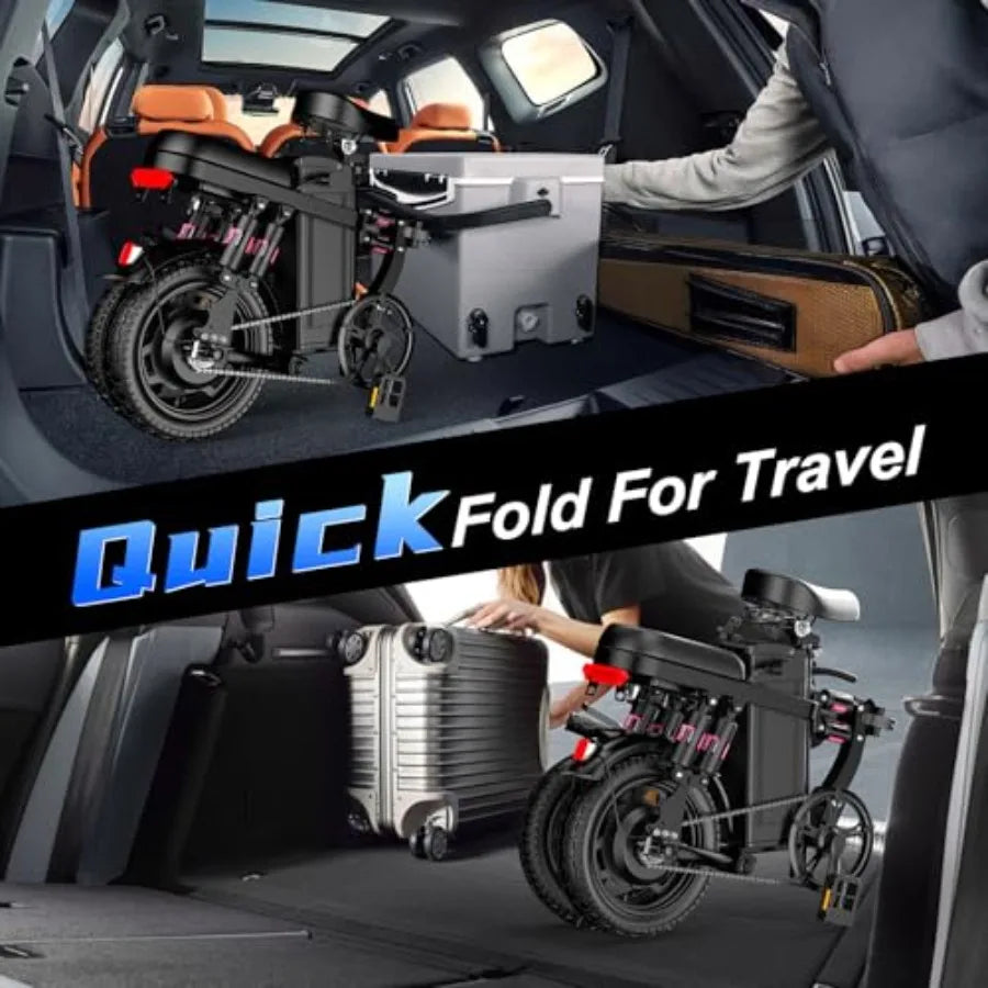 Folding Electric Bikes for Adults: 1200W Peak Power 25 MPH Speed 48V 10Ah Battery.
