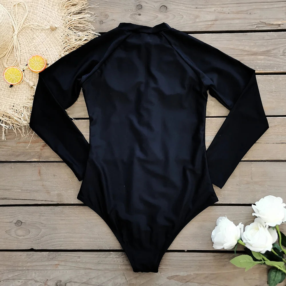 2025 Surfing Sport Swimsuit Long Sleeves Women One Piece Swimsuit.