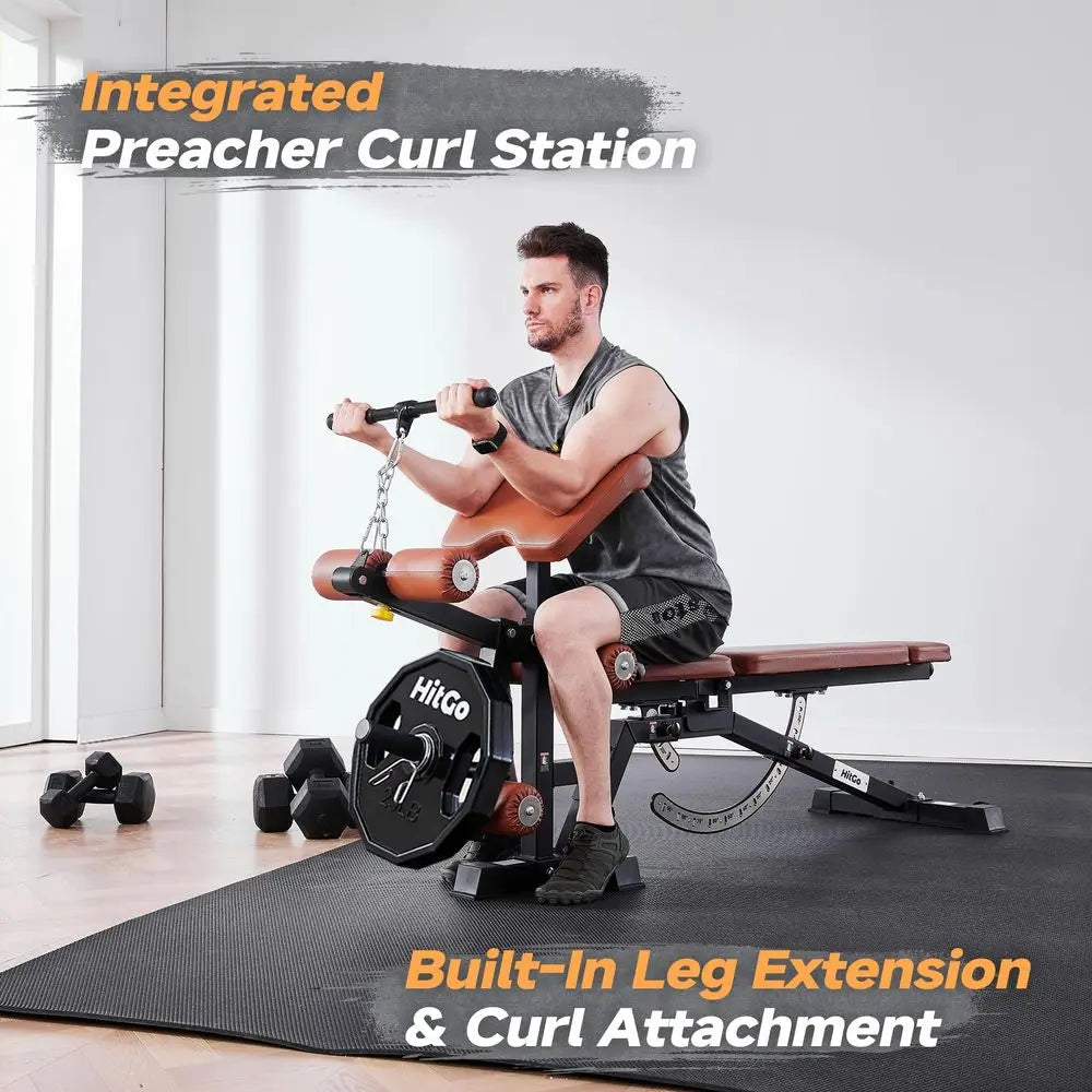 Weight Bench with Preacher Curl and Leg Extension.